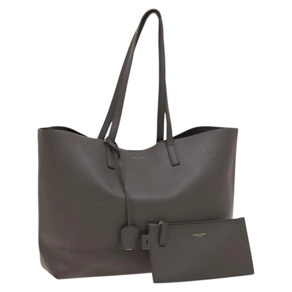 SAINT LAURENT Tote Bag Leather Gray Auth hk2622 - Picture 1 of 16